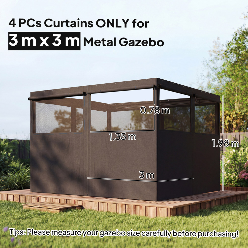 Outsunny 3 x 3m Dark Grey Gazebo Replacement Curtain 4 Pack Image 9