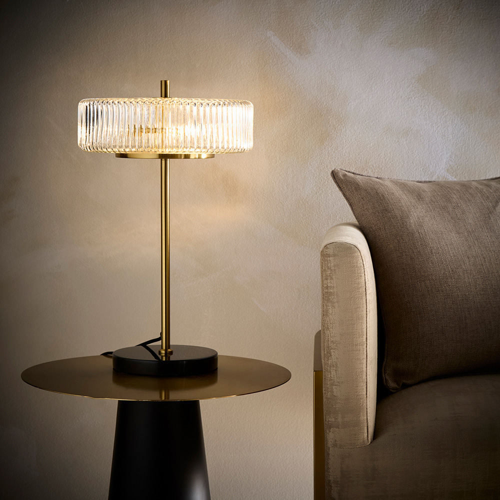 Kliving Carter Ribbed Glass Brass Table Lamp Image 3