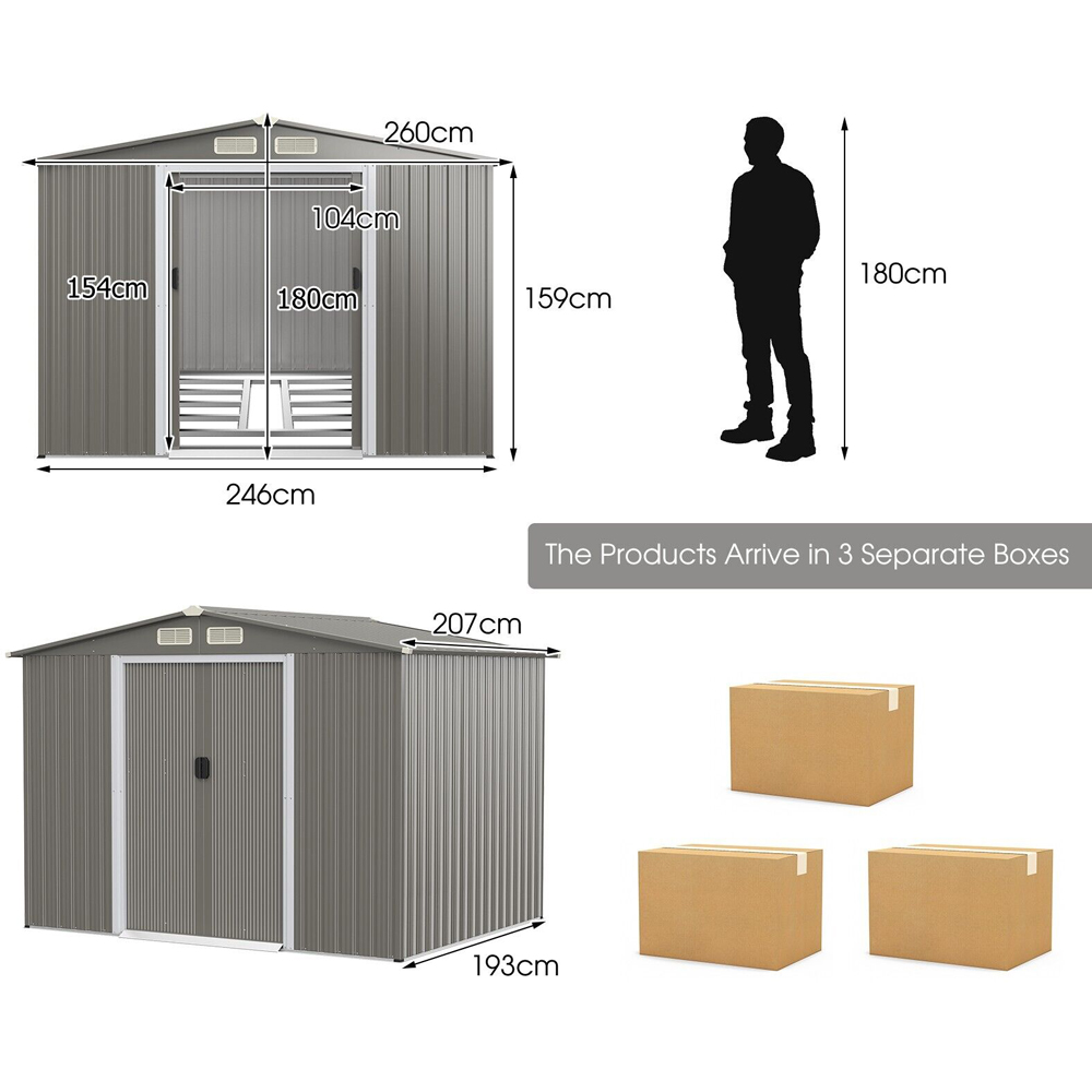 Costway Light Grey Outdoor Storage Shed with Foundation 8 x 5ft Image 9