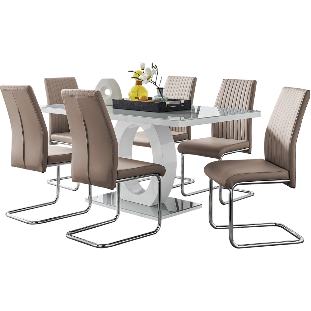 Furniturebox Lucia Fontant 6 Seater Dining Set Grey Gloss Cappuccino and Chrome Image 2