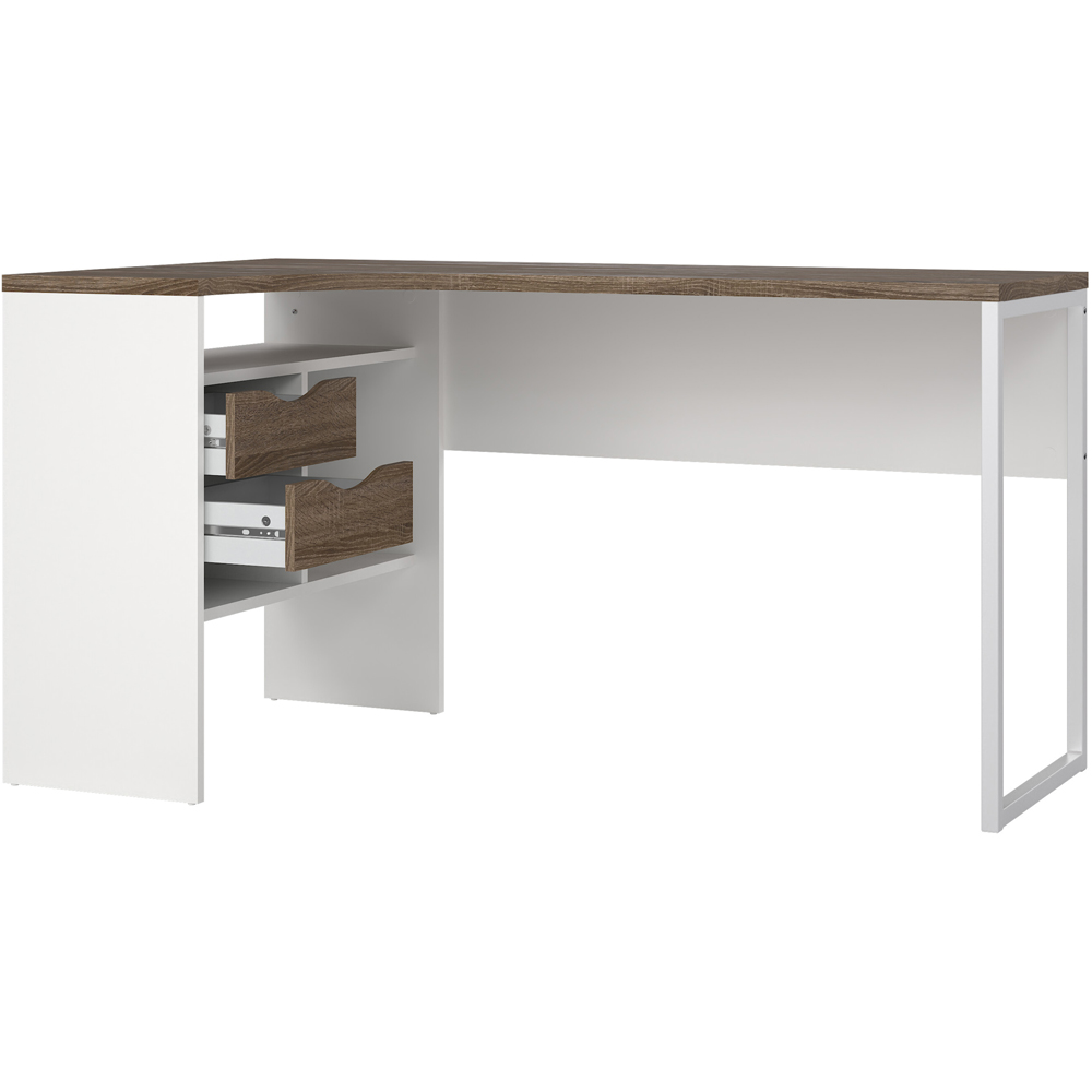 Florence Function Plus 2 Drawer Corner Desk White and Truffle Oak Image 5