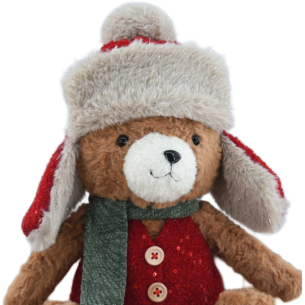 Cosy Sitting Christmas Bear Decoration Image 2