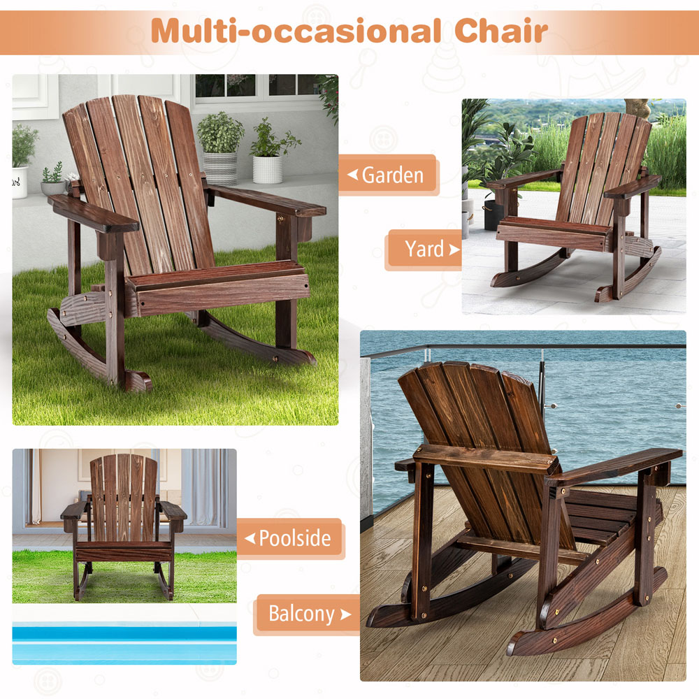 Costway Coffee Patio Adirondack Rocking Chair with High Backrest Image 6