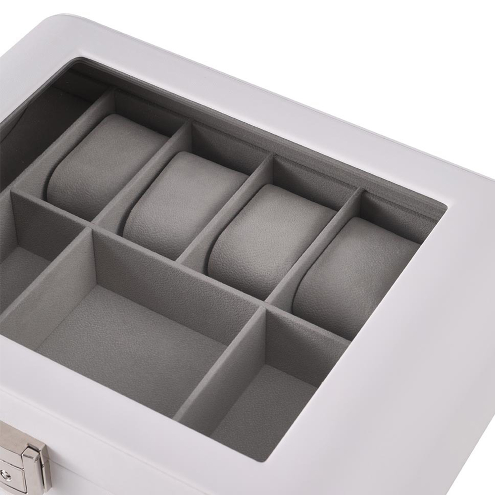 H&O Direct Single Drawer White Jewellery Box with Watch Slots Image 4