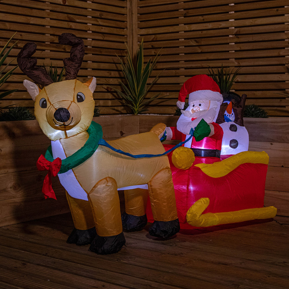 Samuel Alexander Santa and Snowman in Sleigh Light Up Inflatable Christmas Decoration 5ft Image 6