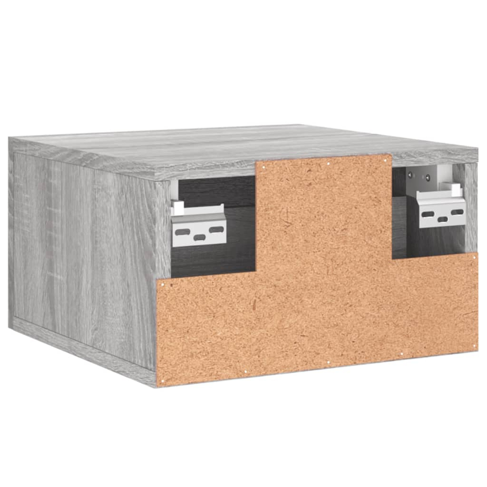 vidaXL Single Drawer Grey Sonoma Wall Mounted Bedside Cabinet with Brown Handle Image 8