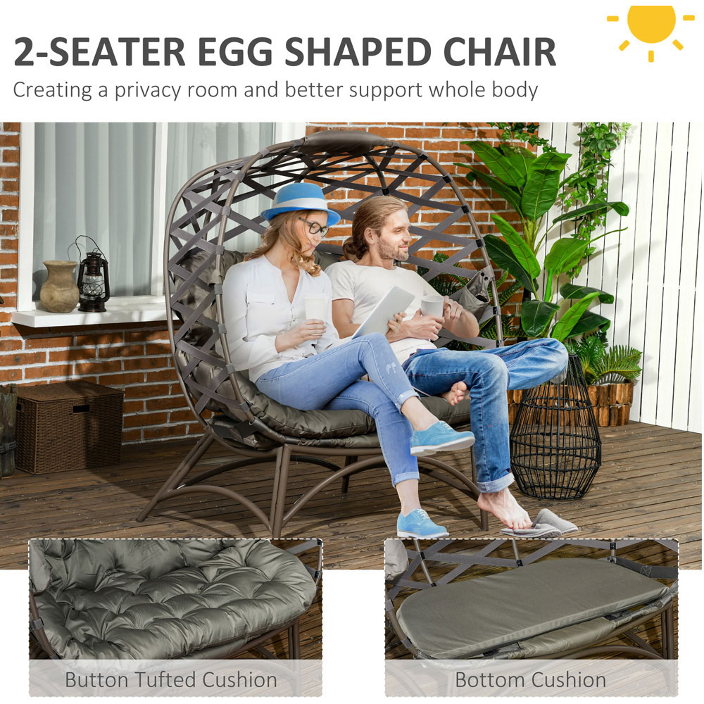 Outsunny 2 Seater Sand Brown Outdoor Egg Chair with Cushion Image 5