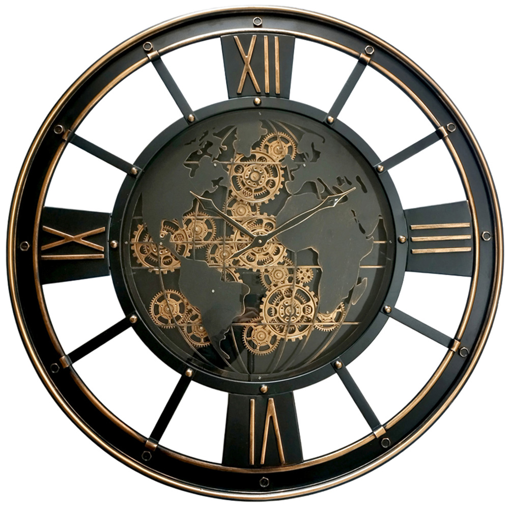 Acacia Home Black and Gold Round Gear Wall Clock 80cm Image 1