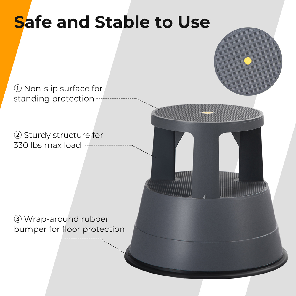 Costway Grey Roller Stool with Casters Image 4