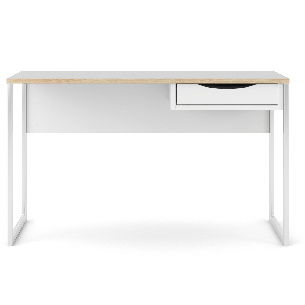 Florence Function Plus Single Drawer Wide Desk White and Oak Image 5