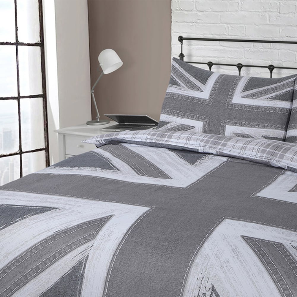 Velosso EasyCare Single Grey Union Jack Reversible Duvet Set Image 3