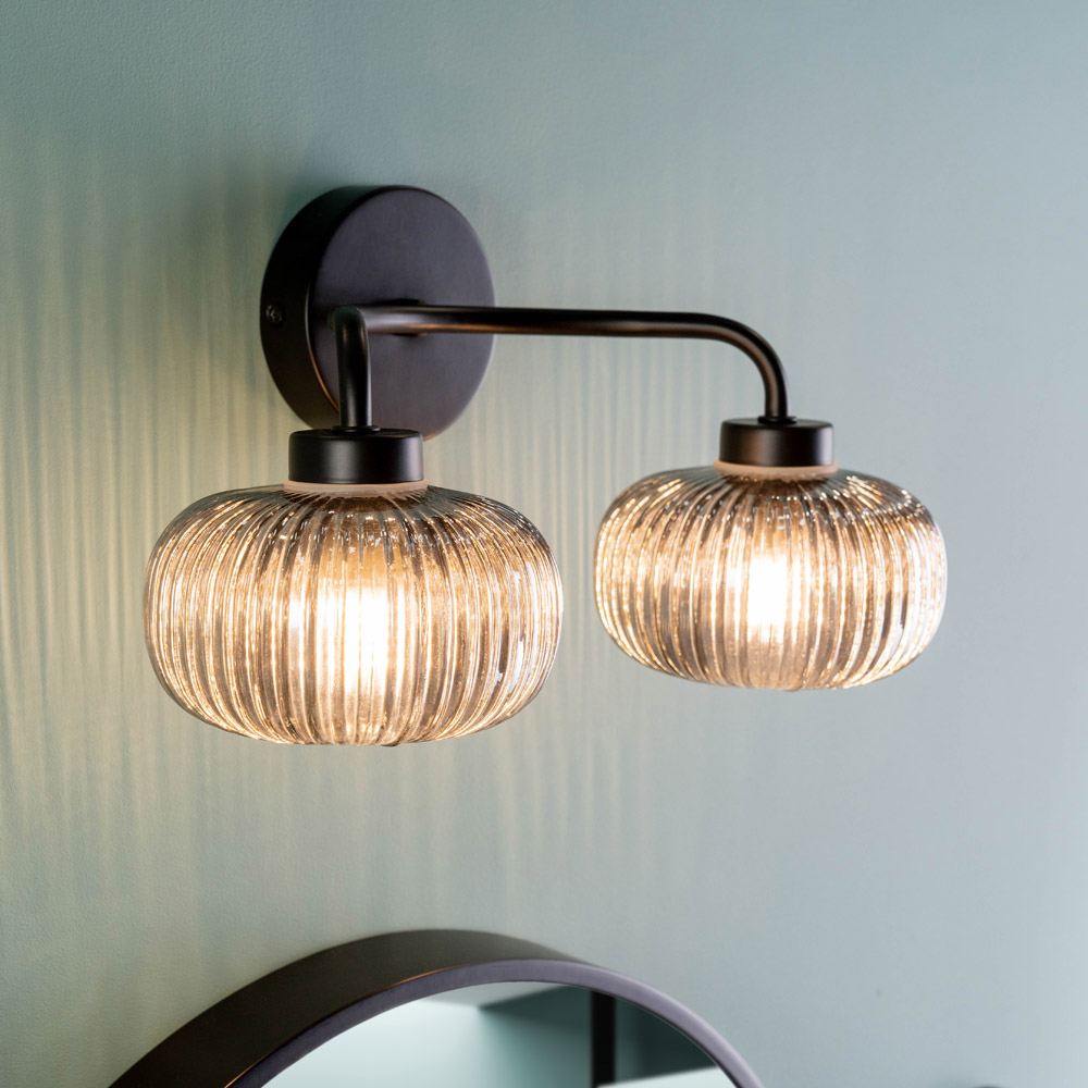 ValueLights Amaia Matt Black 2 Way Smoked Ribbed Glass LED Wall Light Image 7