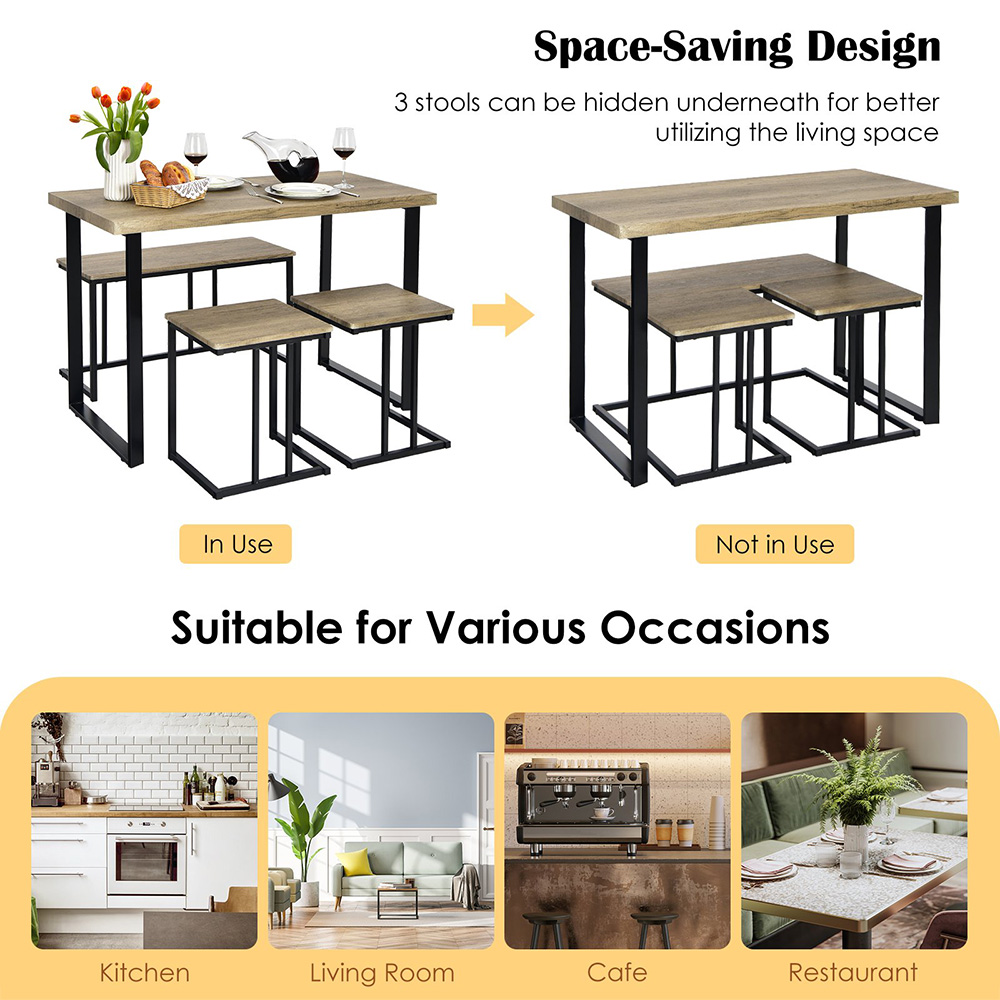 Costway 4 Seater Metal Frame Industrial Dining Set Image 7