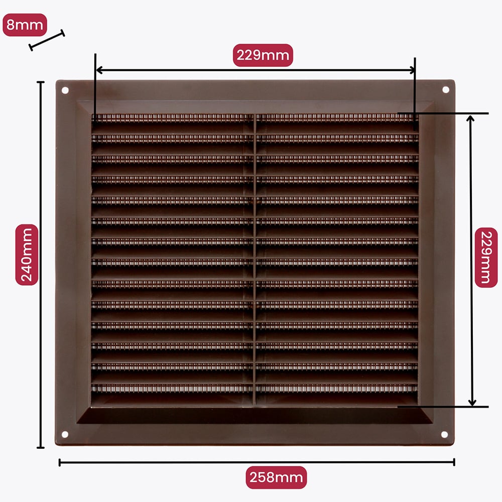 Select Brown Louvre Air Vent with Flyscreen Cover 9 x 9 inch Image 4
