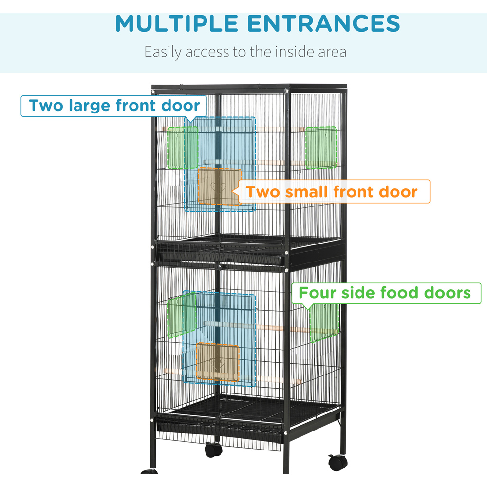 PawHut 2-in-1 Large Bird Cage Aviary with Wheels Image 5