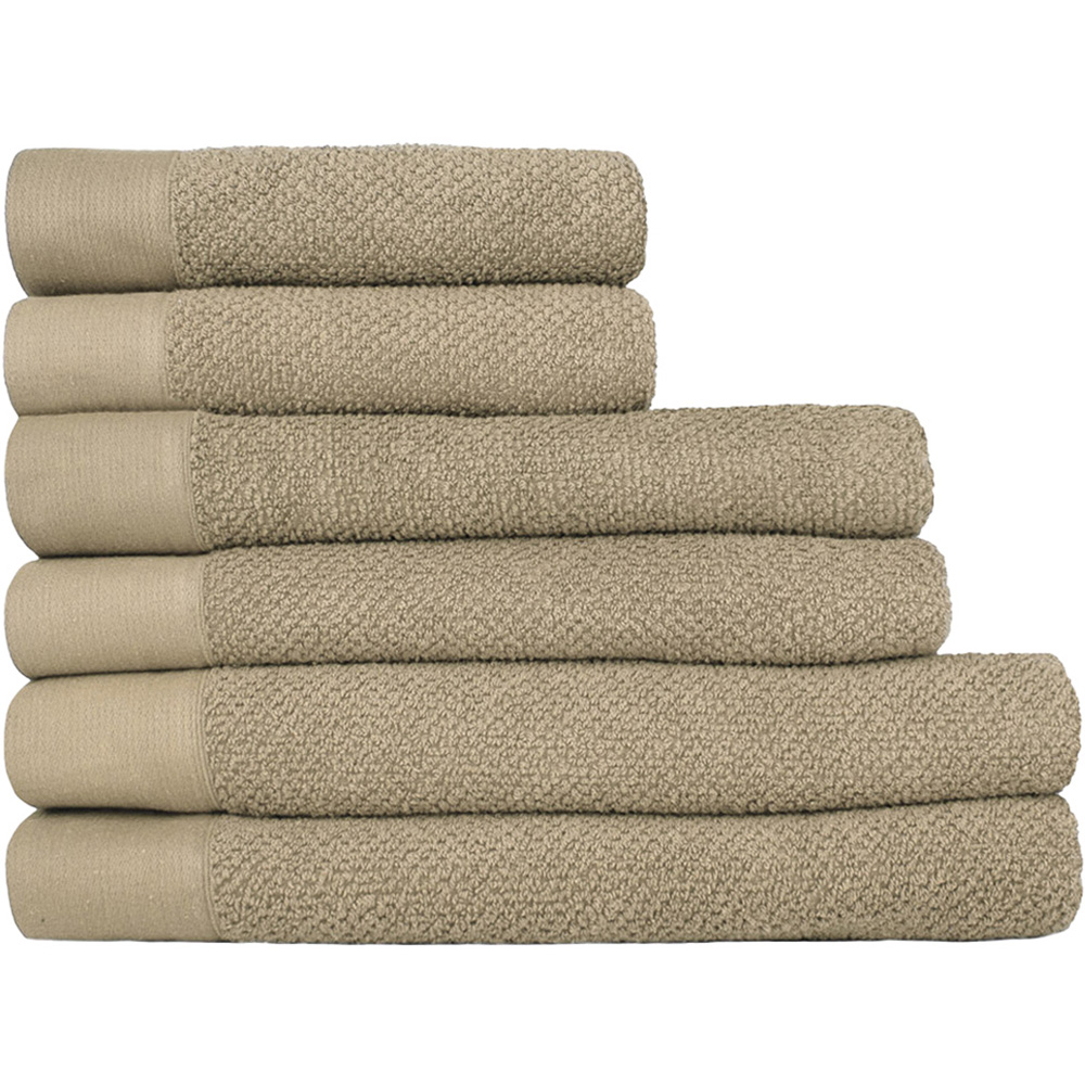 furn. Textured Cotton Warm Cream Hand and Bath Towels Set of 6 Image 1