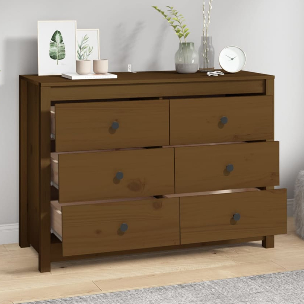 vidaXL 6 Drawer Honey Brown Side Cabinet Image 1