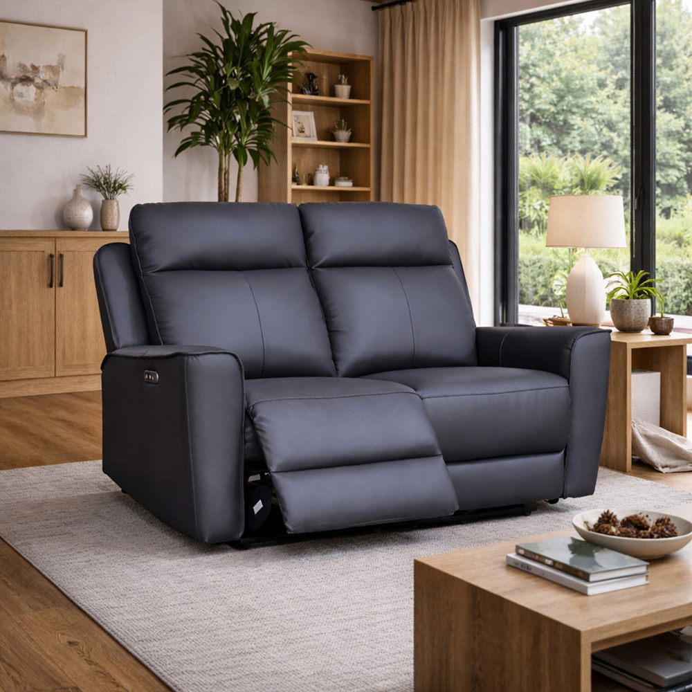 Aspire Elmhurst 2 Seater Charcoal Leather Power Recliner Sofa with USB and USB-C Charging Image 7