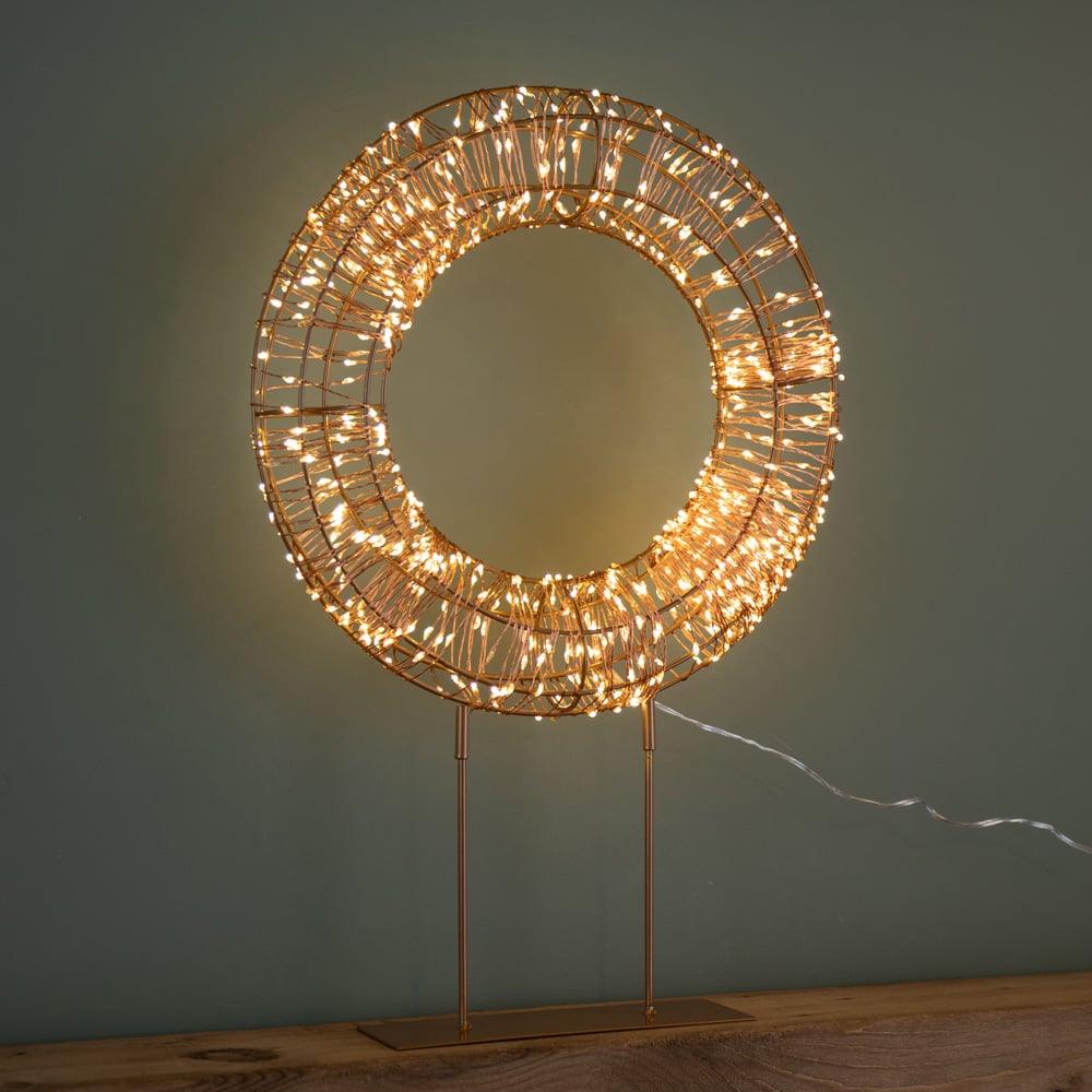 Samuel Alexander 720 Warm White LED Rose Gold Light Up Christmas Wreath on Metal Stand 45cm Image 7