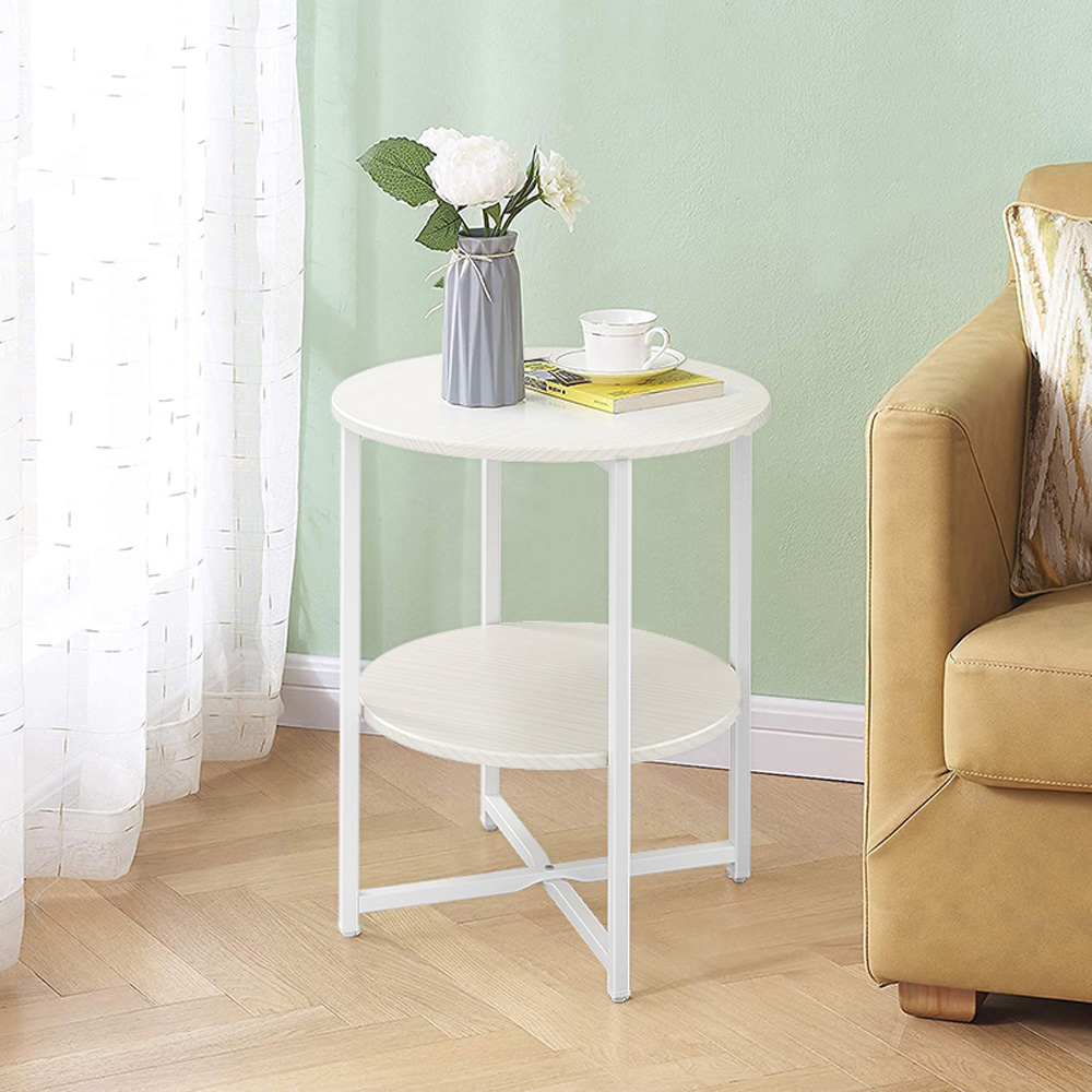Living and Home 2 Tier White Round Coffee Table Image 6