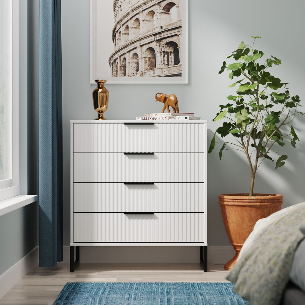 Crowndale Fluted 4 Drawer White Matt Chest of Drawers Ready Assembled Image 7
