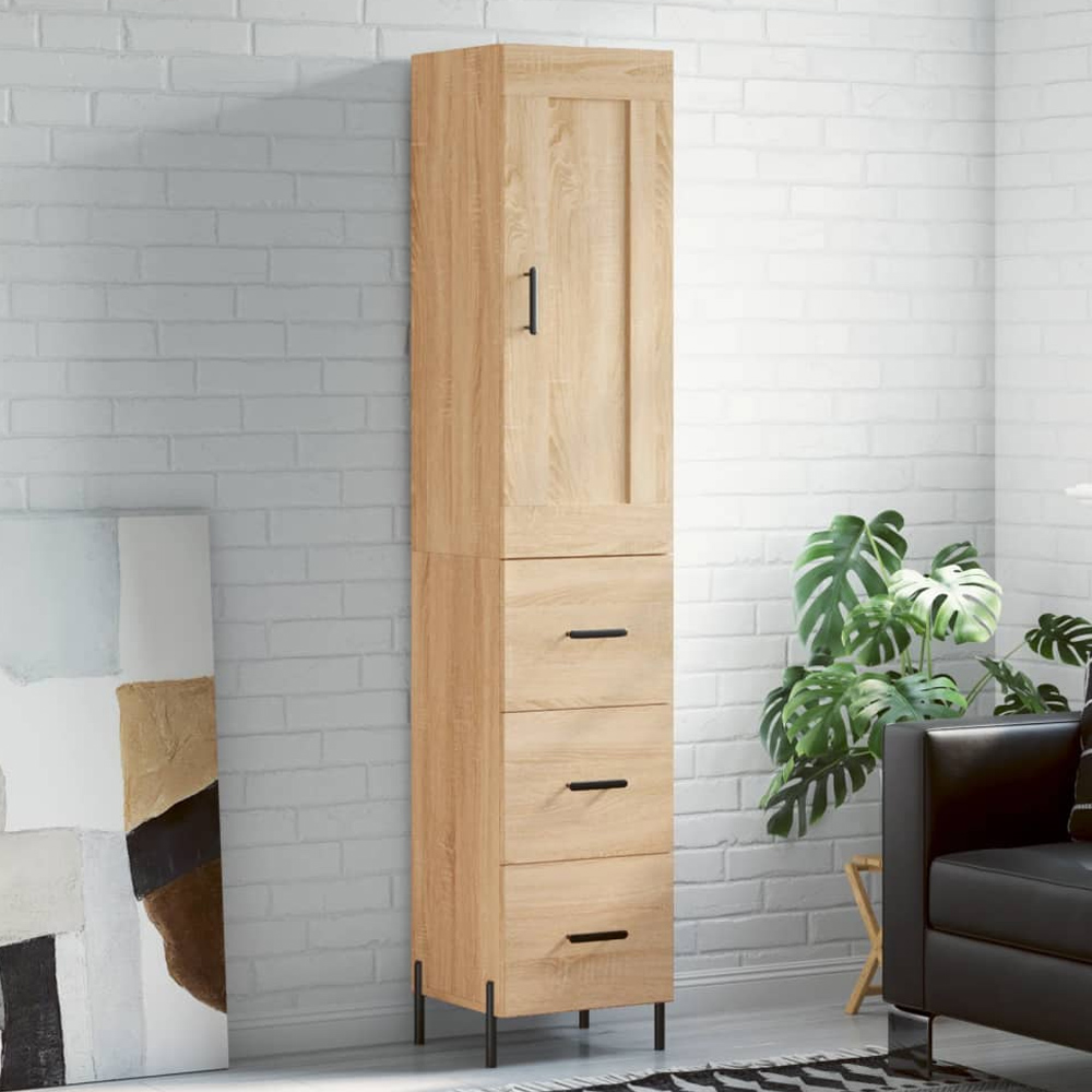 vidaXL Single Door 3 Drawer Sonoma Oak Narrow Highboard Image 1