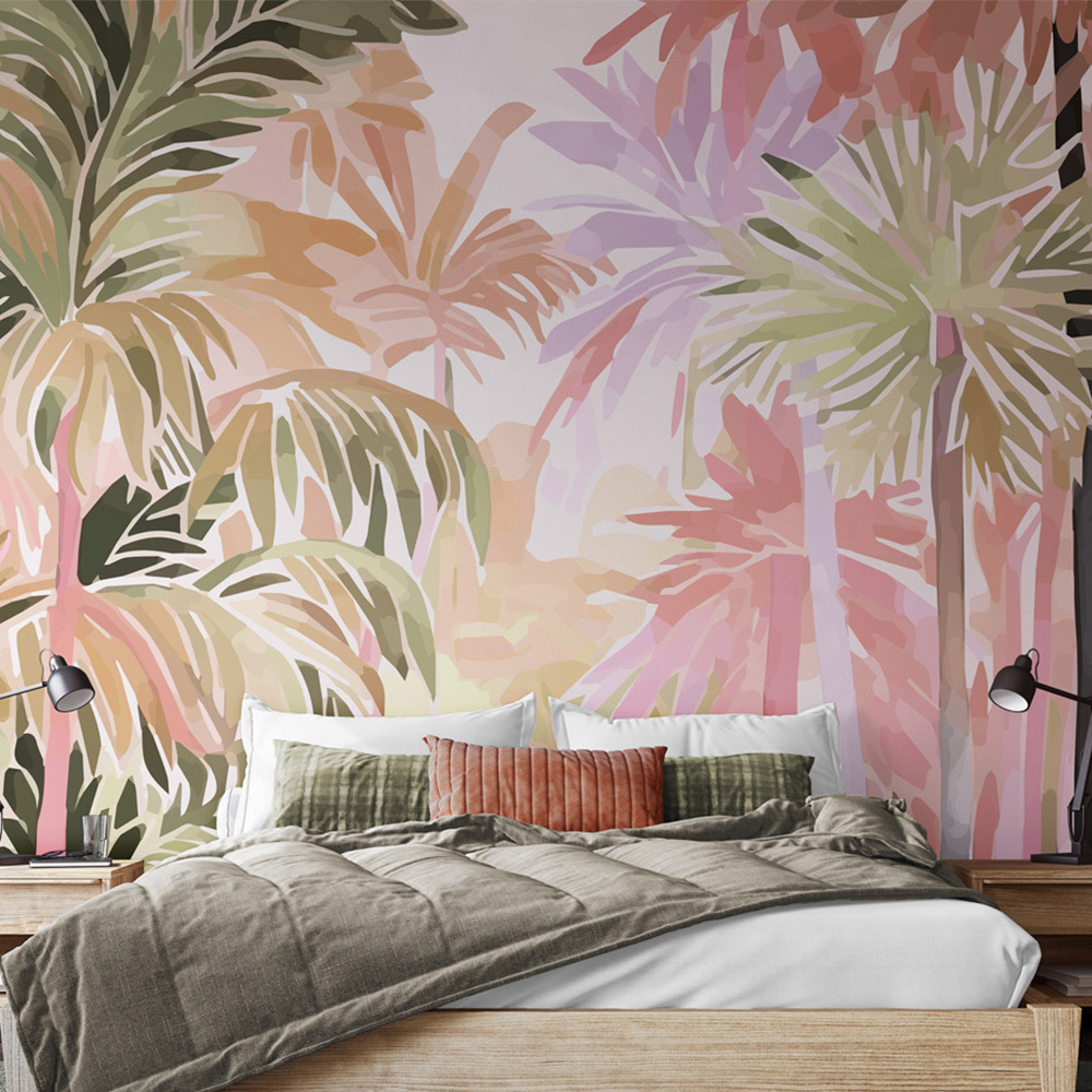Origin Murals Pretty Palms Pink Wall Mural Image 1