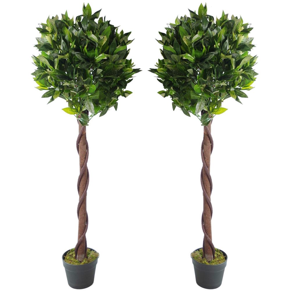 Leaf Twisted Trunk Topiary Bay Laurel Ball Artificial Tree 120cm 2 Pack Image 1