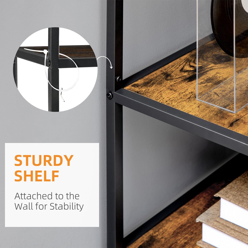 Portland 7 Shelf Rustic Brown and Black Bookcase Image 6