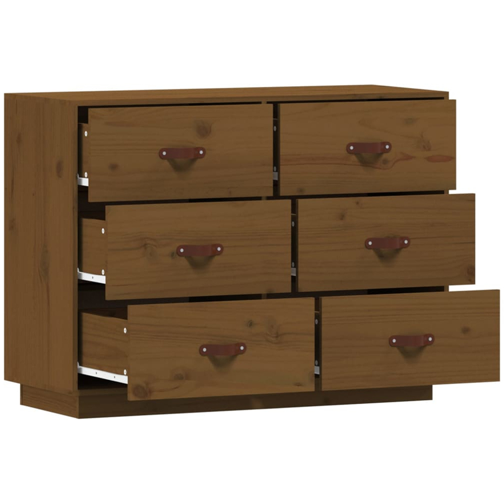 vidaXL 6 Drawer Honey Brown Pine Wood Sideboard Image 6