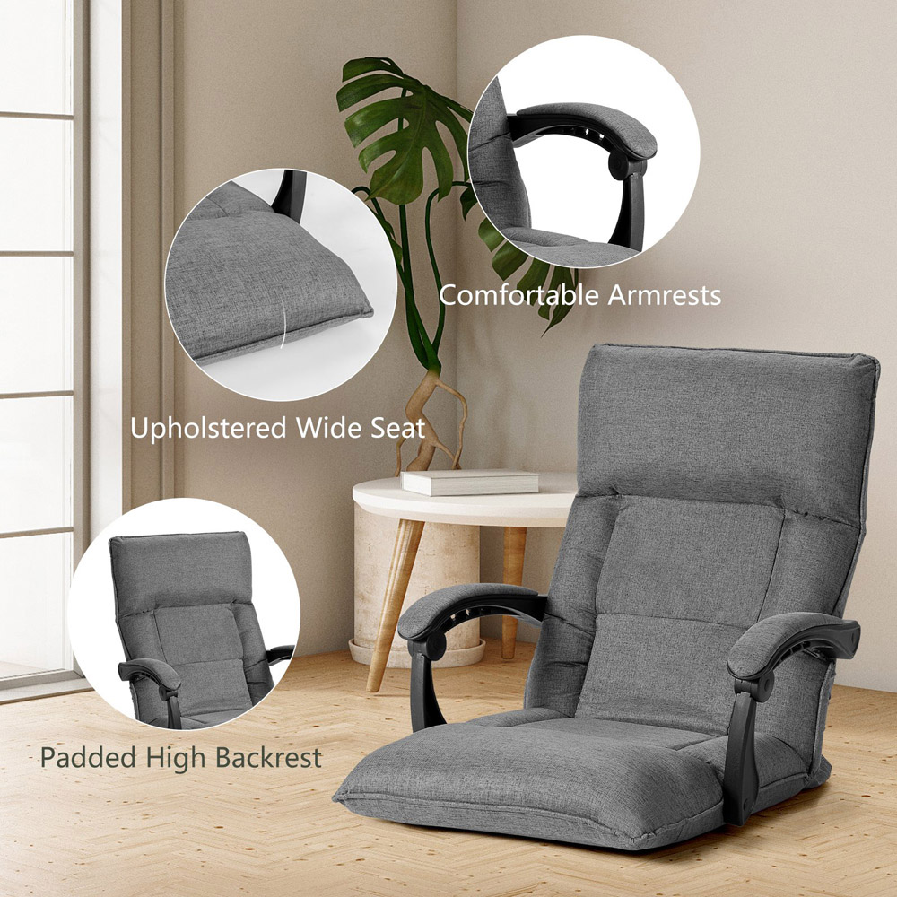 Costway Grey Floor Sofa Chair with Adjustable Backrest Image 7
