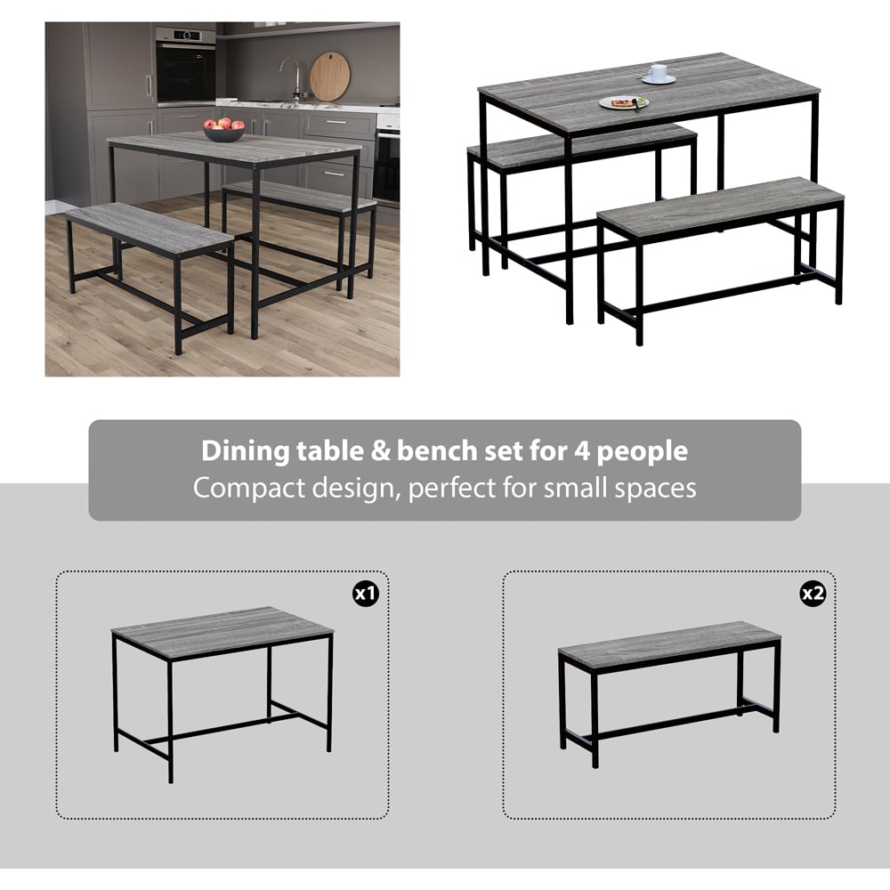 Vida Designs Roslyn 4 Seater Metal Frame Dining Bench Set Grey Image 8