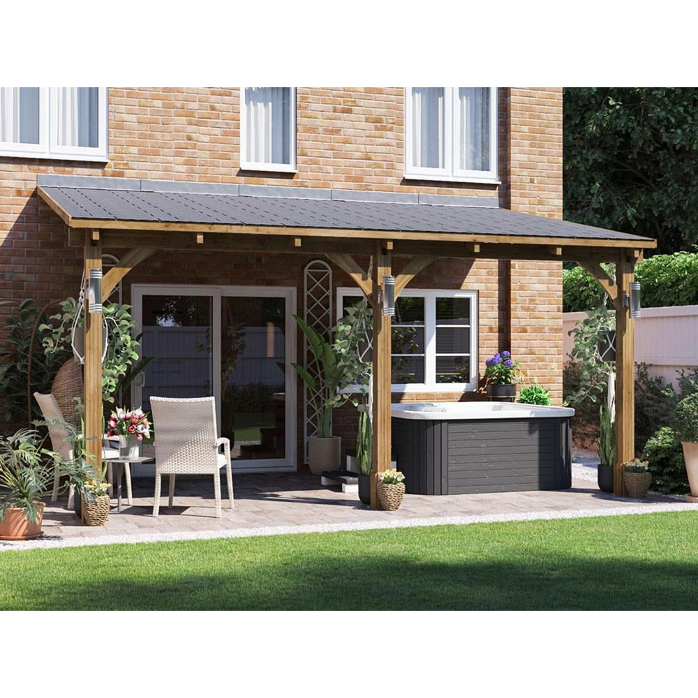 Dunster House Leviathan 5 x 3m Brown Lean To Garden Gazebo with Roof Shingles Image 3
