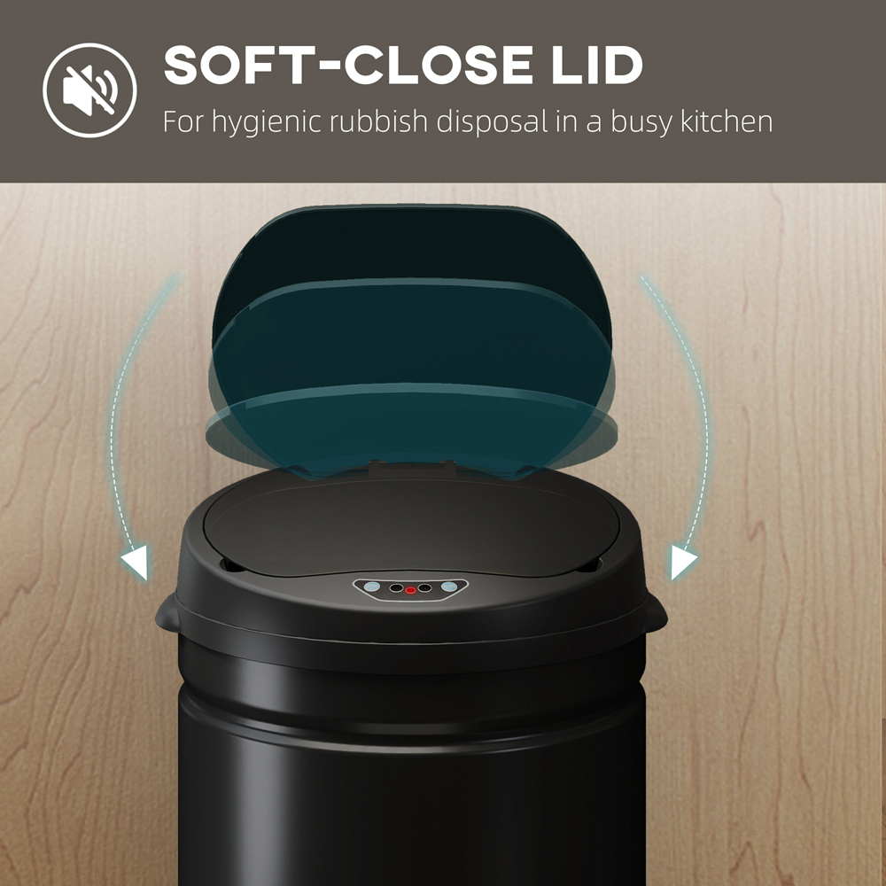 HOMCOM Black Stainless Steel Automatic Sensor Bin with Soft-Close Lid 30L Image 7