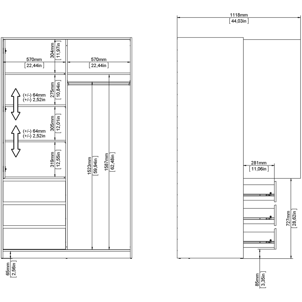 Florence 2 Door 3 Drawer White High Gloss Sliding Wardrobe Image 8