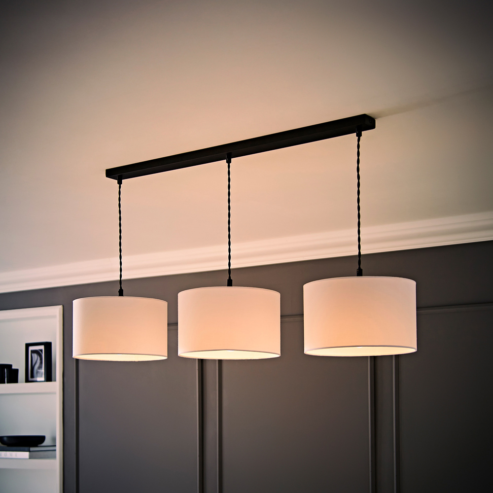 ValueLights Reni White Drum Shade 3 Drop Bar Matte Black Diner LED Ceiling Light Image 6