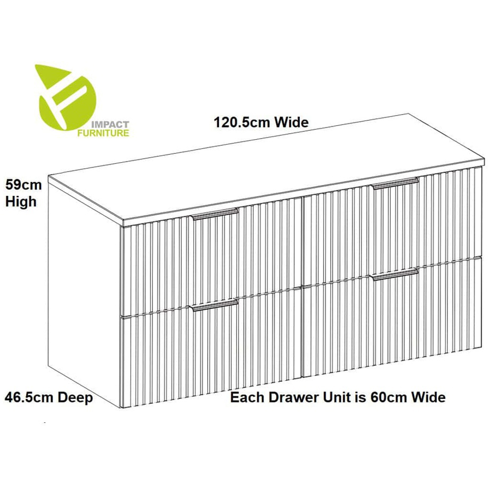 Impact Furniture Adel 4 Drawer Beige Fluted Wall Hung Double Vanity Unit with Basins 1200mm Image 9