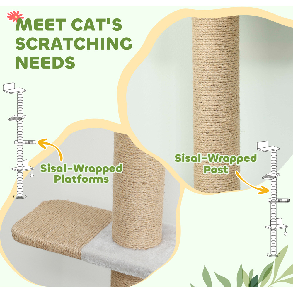 PawHut 4 Platform Light Grey Indoor Wall Mounted Cat Shelves Image 7