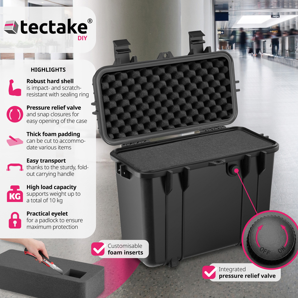 Tectake Black Hard Shell Waterproof Carry Case with Foam Insert 34 x 41cm Image 3