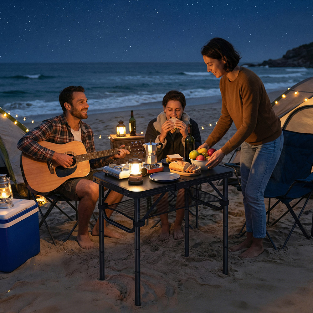 Outsunny 2ft Black Foldable Camping Table with Storage Layer Image 3