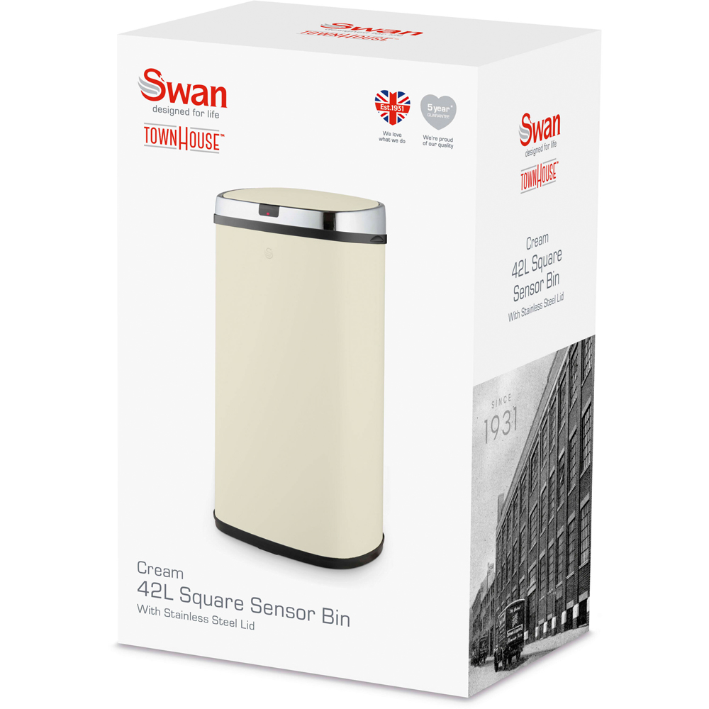 Swan Cream Stainless Steel Square Sensor Bin 42L Image 2
