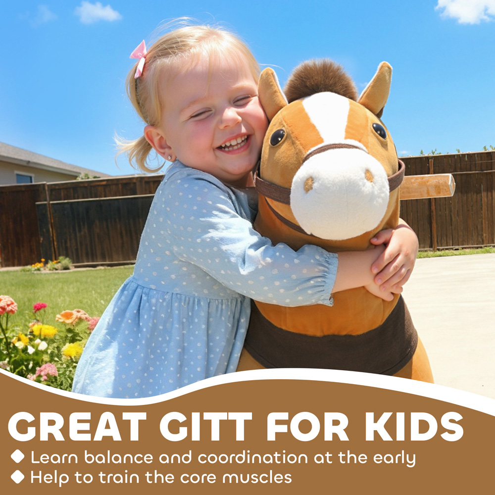 Tommy Toys AIYAPLAY Kids Brown Plush Ride On Rocking Horse with Wheels Image 7