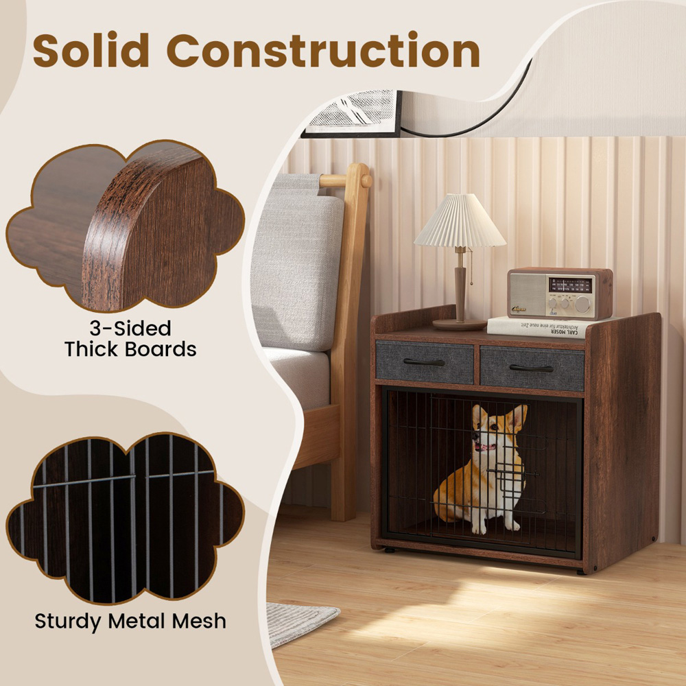 Costway 2 Drawer Furniture Dog Crate with Lockable Door Image 8