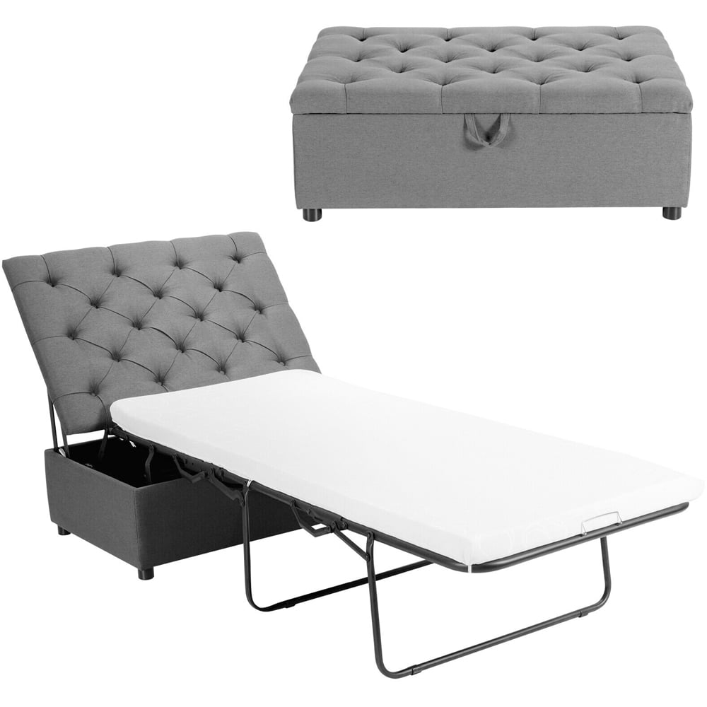 Costway Single Sleeper Grey Convertible Sofa Bed with Mattress Image 2