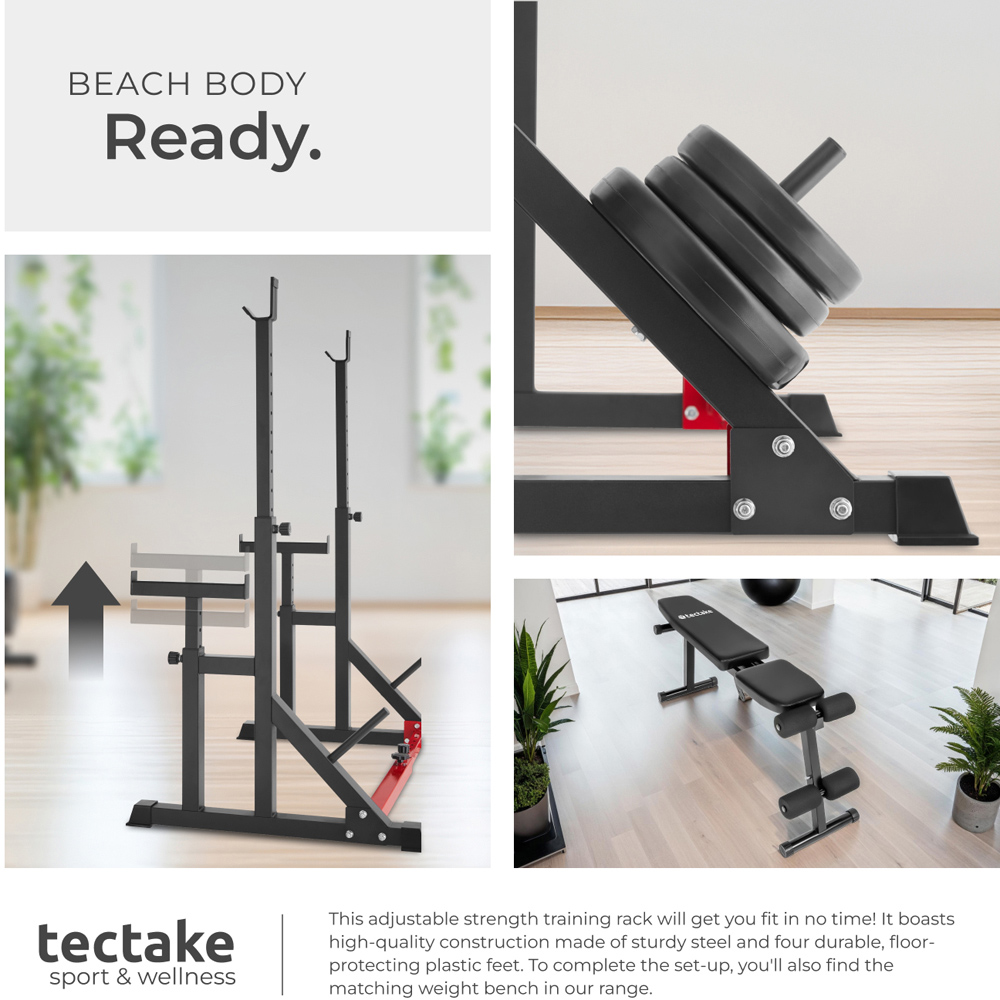 tectake Creed Adjustable Squat Rack with 2 Weight Plates Holder Image 4