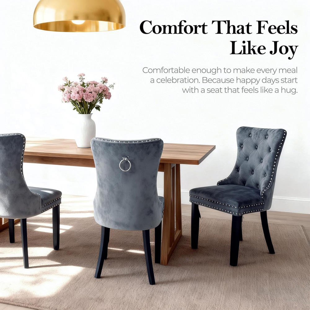 Alivio Set of 2 Grey Velvet Nailhead Trim Tufted Dining Chairs Image 5