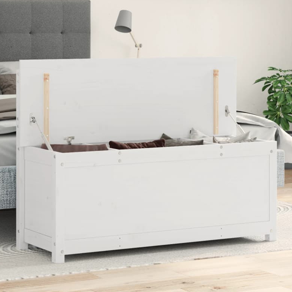 vidaXL White Solid Wood Pine Storage Bench 110 x 41 x 76.5cm Image 1