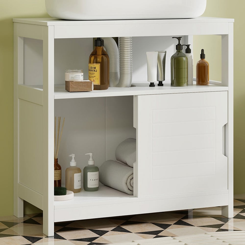 Costway 2 Door Single Shelf White Under Sink Bathroom Cabinet Image 1