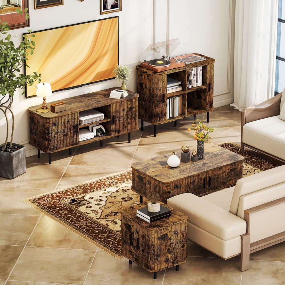 HOMCOM 2 Door 2 Shelf Rustic Brown TV Unit Image 4