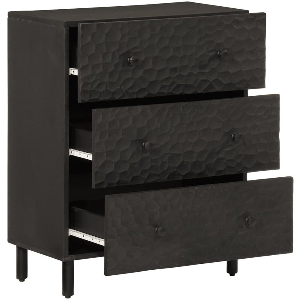 vidaXL 3 Drawer Black Solid Mango Wood Side Cabinet Image 3